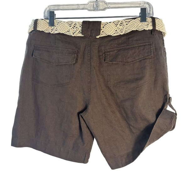 Brown Linen Blend Shorts With Crochet Belt & Drawstring Accents Size 12 - Picture 4 of 10